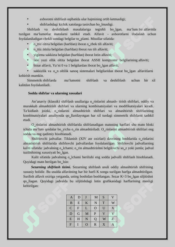 SODDA SHIFRLASH ALGORITMLARINI O’RGANISH SEZARNING SHIFRLASH TIZIMI 2