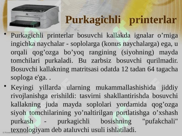 Printer turlari va ularga xizmat ko’rsatish 7