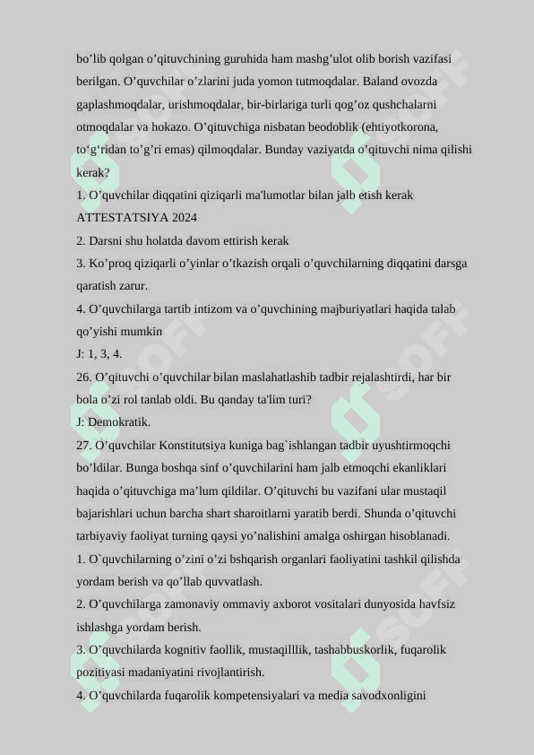 Pedagogik mahoratdan namunaviy test to'plami 6