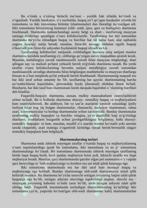 Shartnomaviy munosabatlar va ularni huquqiy tartibga solish. 3