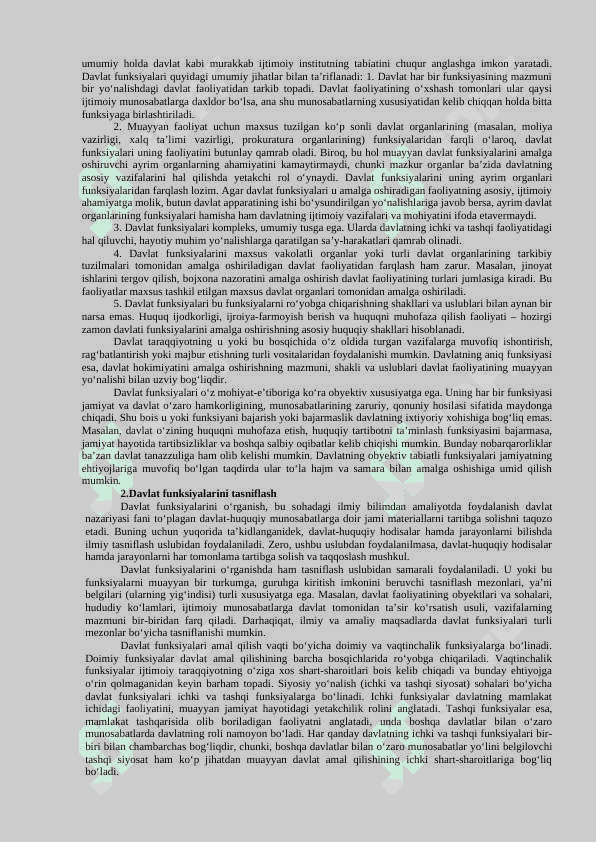 DAVLATNING FUNKSIYALARI, SHAKLLARI VA MEXANIZMI. IJTIMOIY MUNOSABATLAR VA HUQUQ. 2