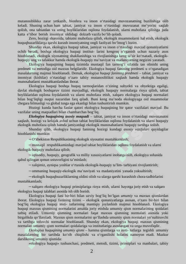 Tabiatni muhofaza qilishning huquqiy asoslari 2
