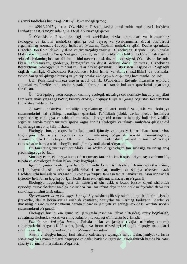 Tabiatni muhofaza qilishning huquqiy asoslari 7