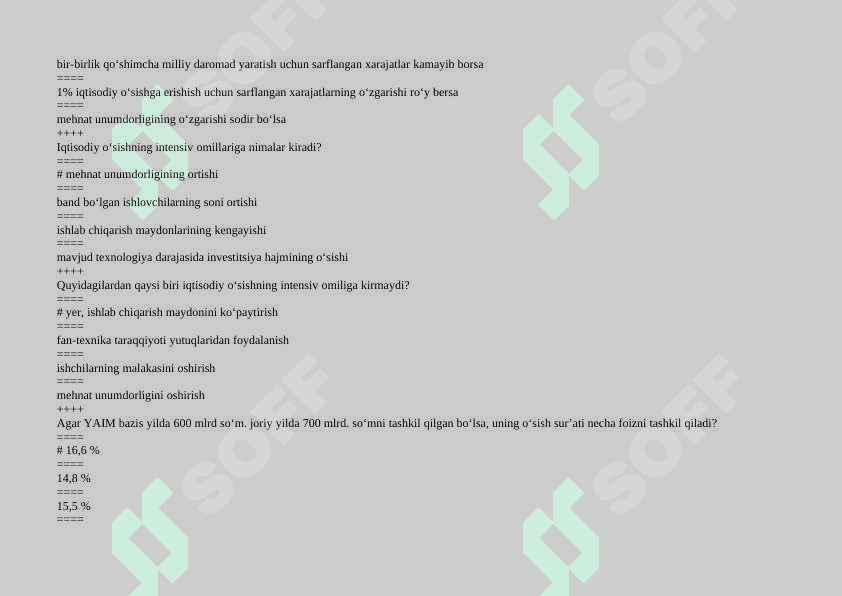 Iqtisodiy o'sish fanidan testlar 2