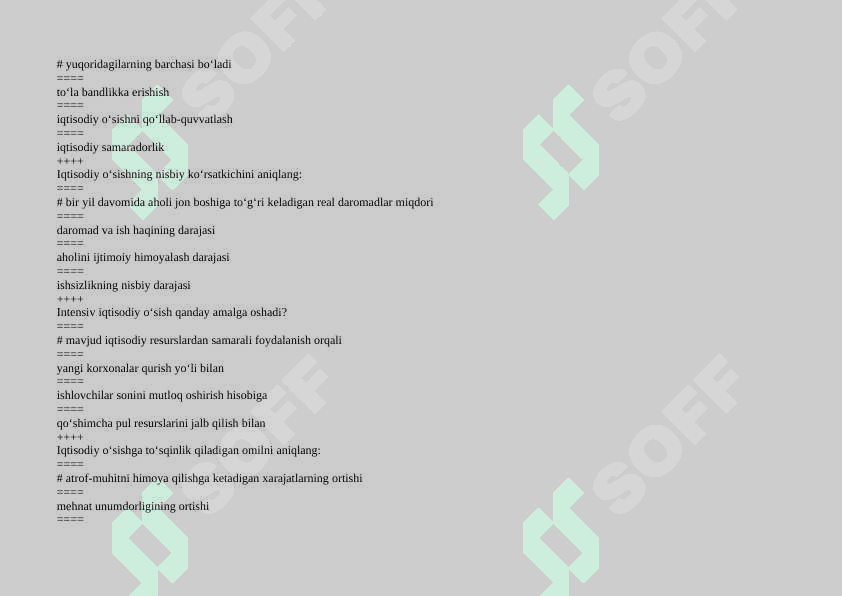 Iqtisodiy o'sish fanidan testlar 4