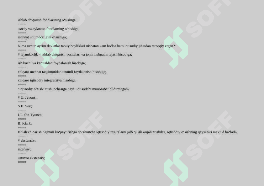 Iqtisodiy o'sish fanidan testlar 7