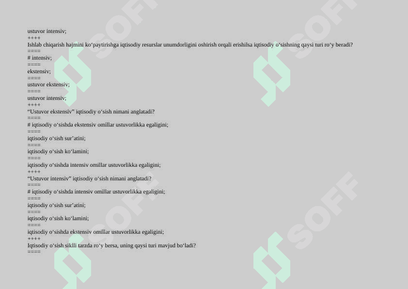 Iqtisodiy o'sish fanidan testlar 8