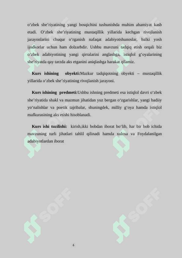 Mustaqillik davri sheʼriyatida yangi yonalishlar  KURS ISHI 6