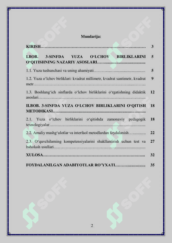 3-sinf yuza o'lchov birliklari haqida metodlar 2