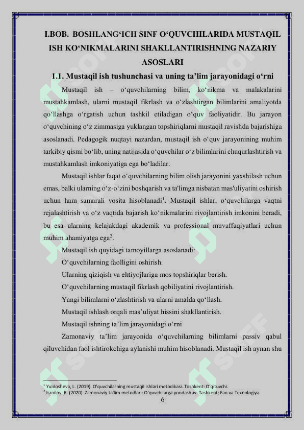 Boshlang'ich sinflarda mustaqil ishlarni tashkillashtirish metodikasi 6