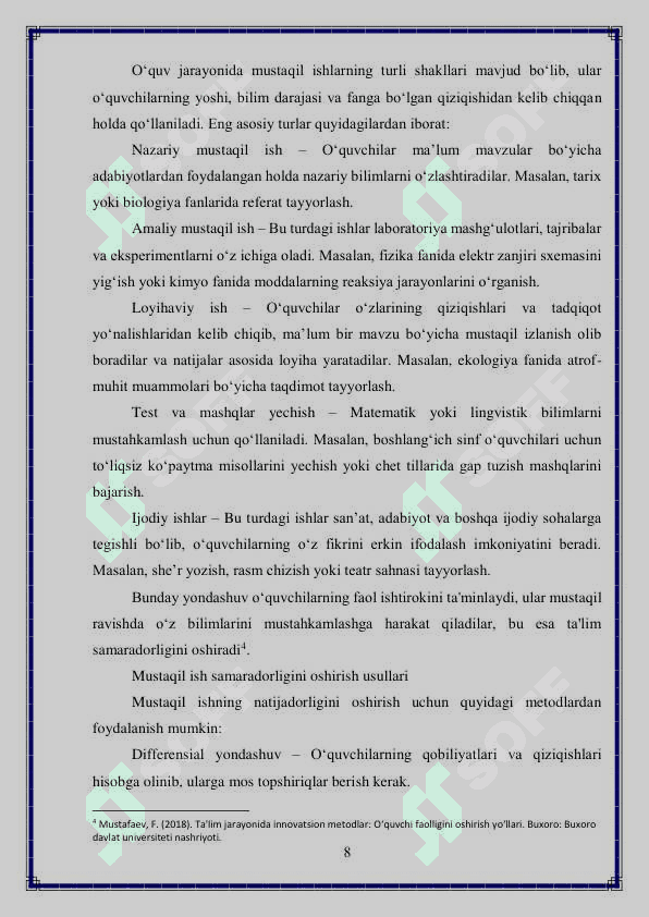 Boshlang'ich sinflarda mustaqil ishlarni tashkillashtirish metodikasi 8