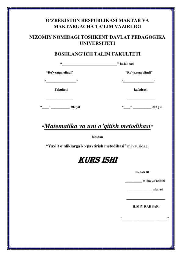 Matematika va uni o’qitish metodikasi