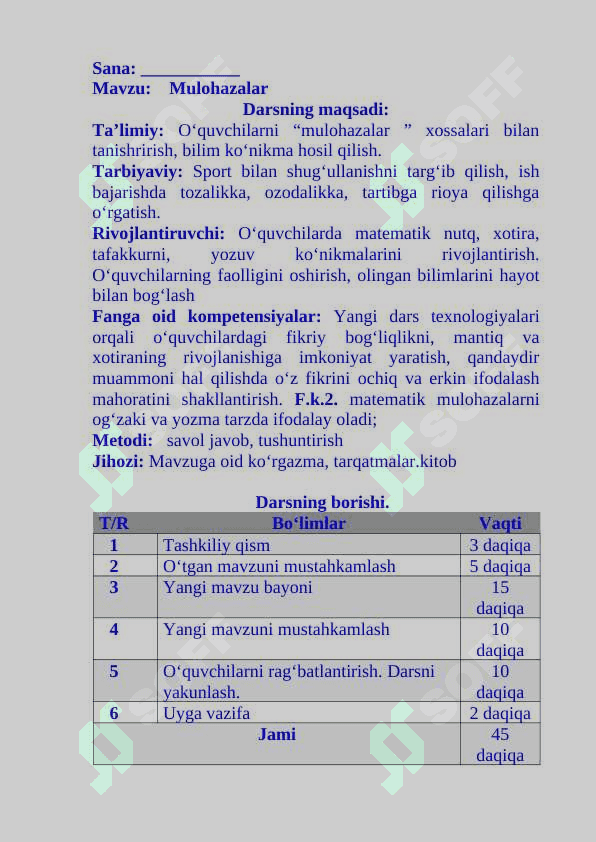 3-sinf matematika dars ishlanma Mulohazalar mavzusida 2