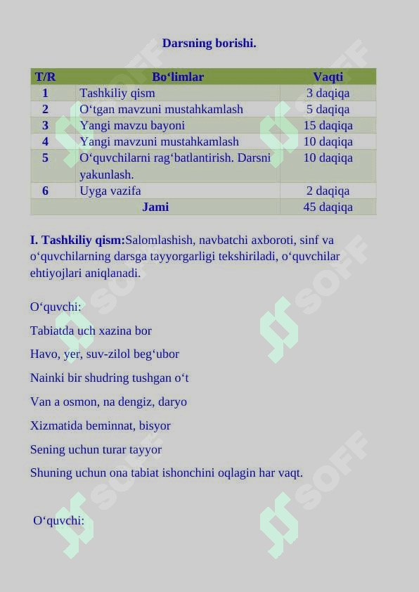 3-sinf tarbiya dars ishlanma Vaqt qanday tejaladi? mavzusida 3