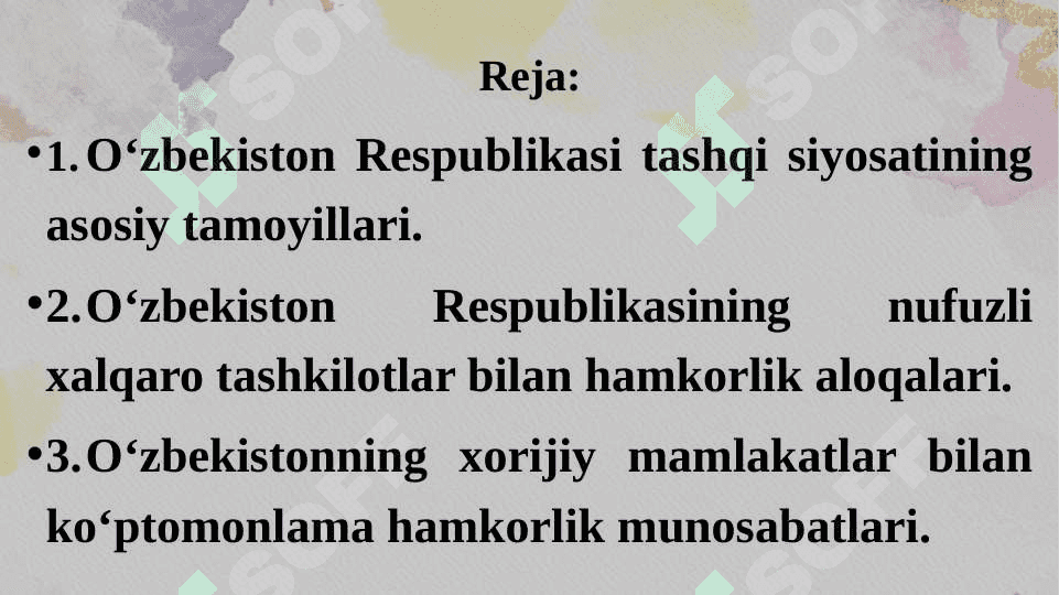 O‘ZBEKISTONNING XALQARO ALOQALARI VA JAHON HAMJAMIYATIDAGI O‘RNI 2