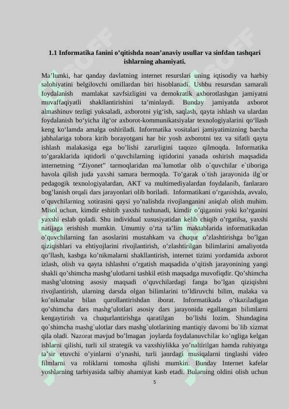 Informatika fanidan darsdan tashqari mashg‘ulotlarni tashkil etish. 5