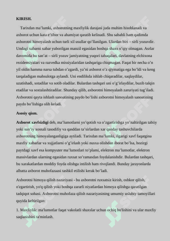 Axborotni maxfiylik darajasiga qarab toifalash 3