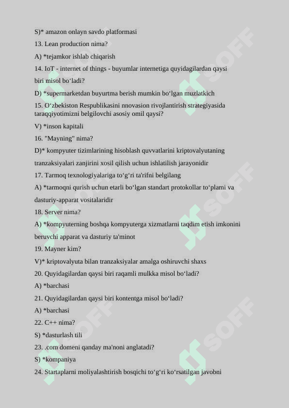 “Raqamli iqtisodiyot” fanidan  test savollari javoblari Test javoblari 2