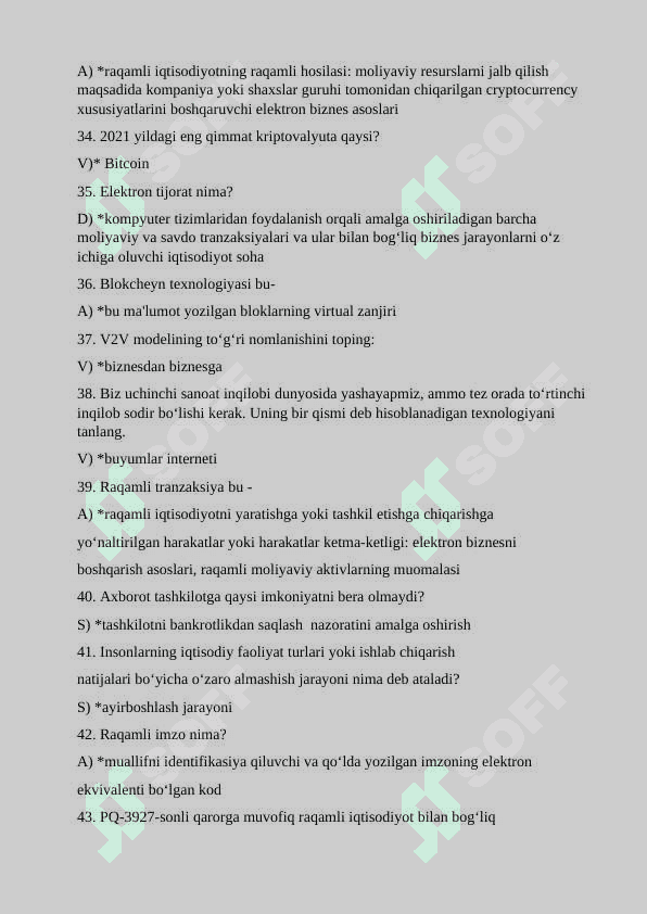 “Raqamli iqtisodiyot” fanidan  test savollari javoblari Test javoblari 4