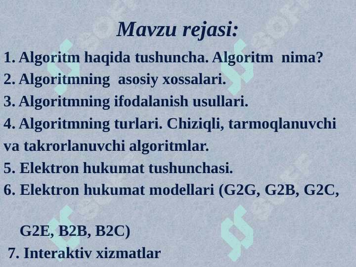 Algoritmlashtirish va dasturlash asoslari. Axborot tizimlari tushunchasi. Elektron hukumat 2