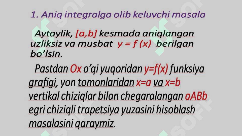 ANIQ INTЕGRAL. ANIQ  INTEGRALNI XOSSALARI. ANIQ INTEGRALNI HISOBLASH USULLARI. ANIQ INTEGRAL TADBIQLARI 3