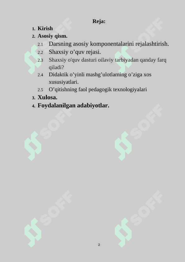 O’quv jarayonini rejalashtirishni tahlil qilish 2