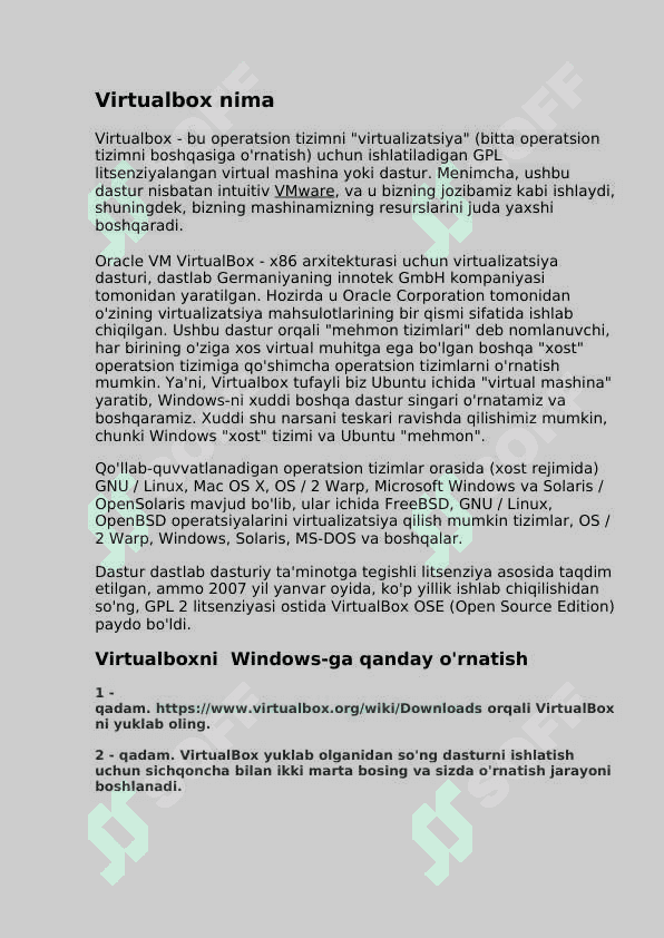 Operatsion tizimlar.VirtualBox yordamida Windows operatsion tizimimini o’rnatish. 3