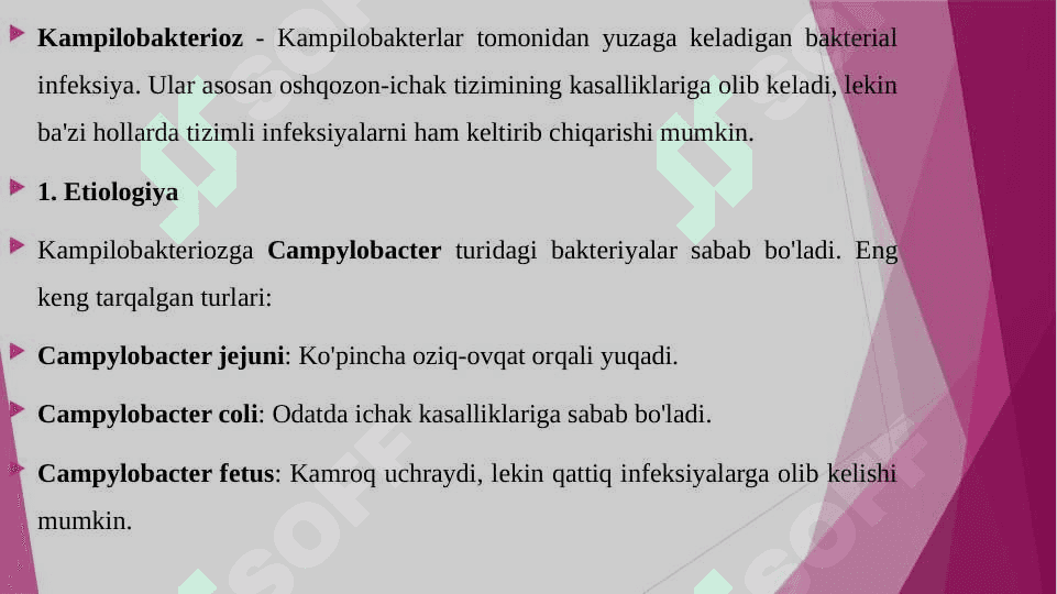KAMPILOBAKTERIOZ ETIOLOGIYA EPIDIMIOLOGIYA KLINIKA DIAGNOSTIKA DAVOLASH 3