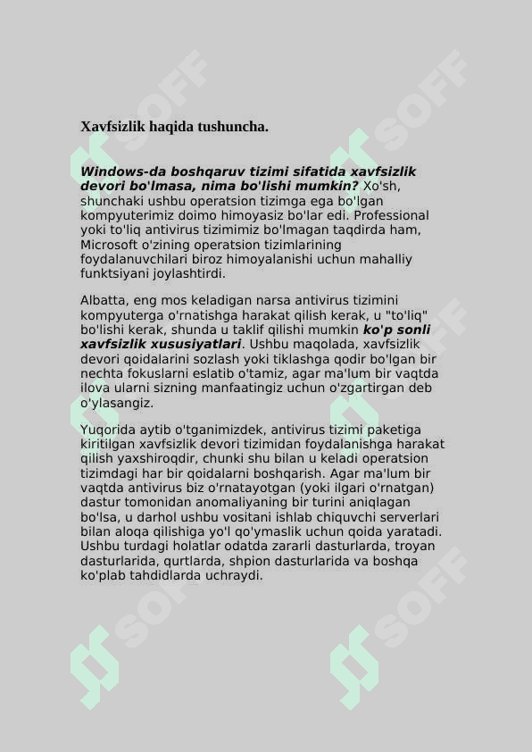 Operatsion tizimlar.Xavfsizlikni tashkil etish. 3