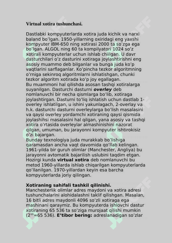 Operatsion tizimlar_Virtual xotirani tashkil etish. 3