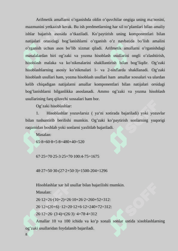 Ko’p xonali sonlar ichida ko’paytirish va bo’lishga o’rgatish metodikasi 8