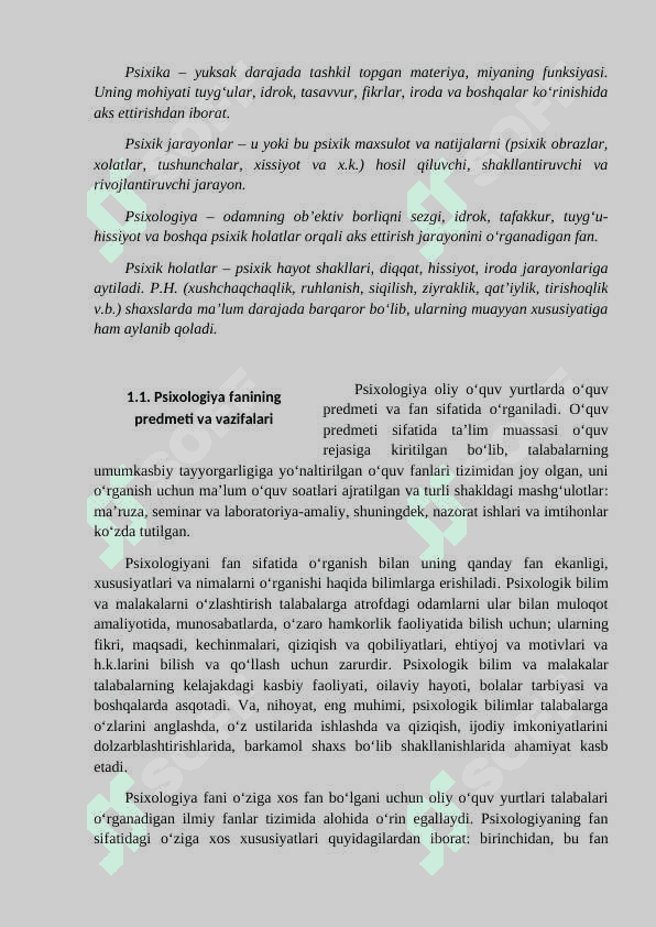 PSIXOLOGIYA FANINING PREDMETI VA RIVOJLANISH TARIXI, SOXALARI VA TADQIQOT METODLARI 2
