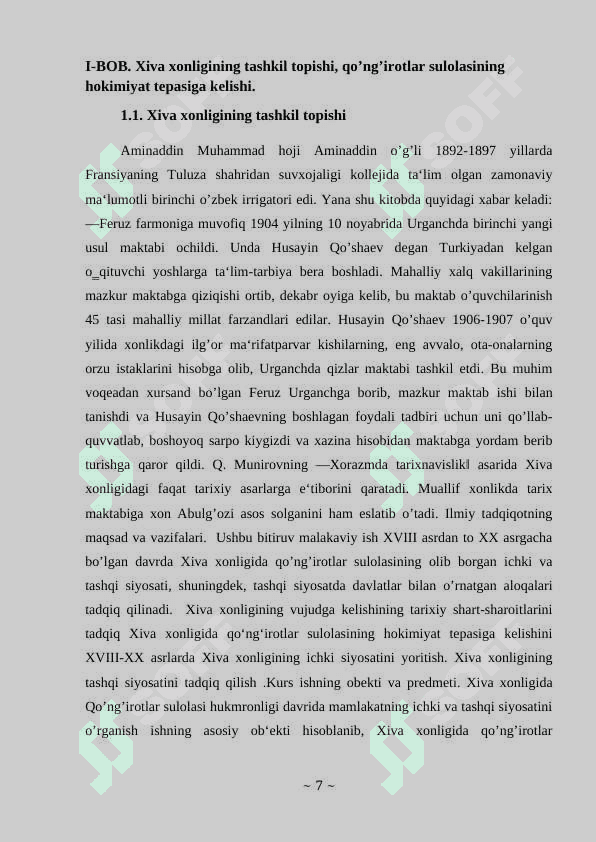 Xiva xonligi , Qo’ng’irotlar sulolasi davri tarixi 7