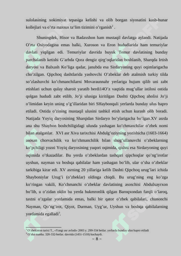 Xiva xonligi , Qo’ng’irotlar sulolasi davri tarixi 8