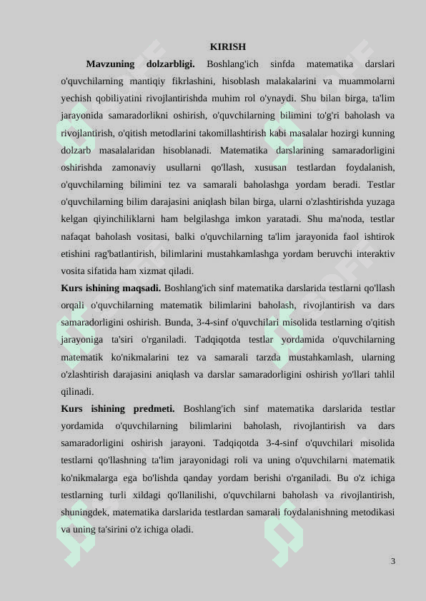 BOSHLANG‘ICH SINF MATEMATIKA DARSLARI SAMARADORLIGINI TESTLAR ORQALI RIVOJLANTIRISH (3-4-SINF MISOLIDA) 3