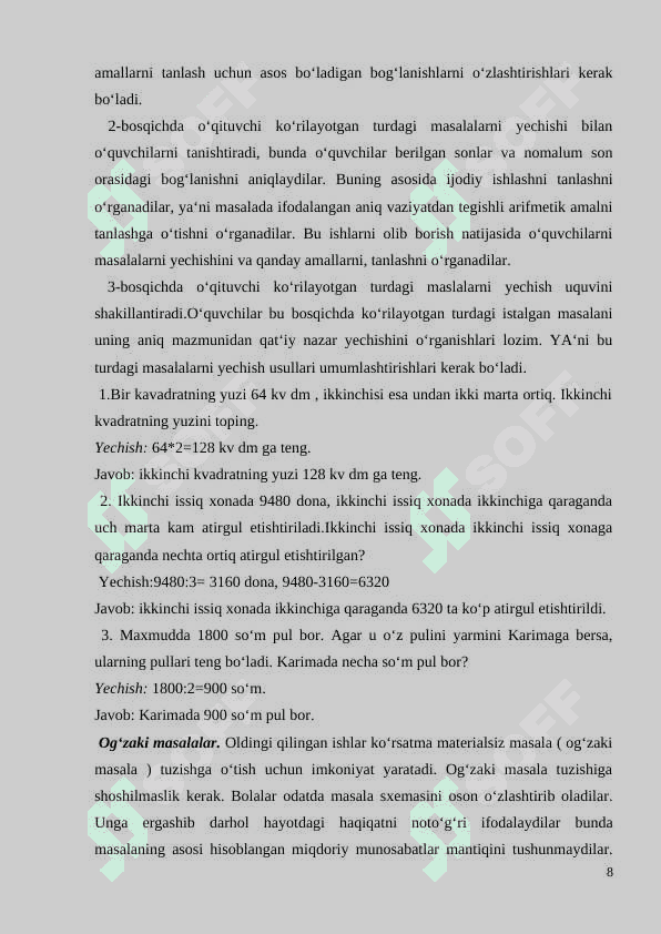 BOSHLANG‘ICH SINF MATEMATIKA DARSLARI SAMARADORLIGINI TESTLAR ORQALI RIVOJLANTIRISH (3-4-SINF MISOLIDA) 8