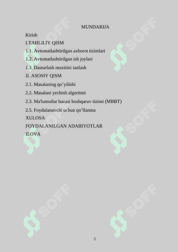 Korxona xodimlari tarif jadvalini yaratish dasturiy vositasi 2