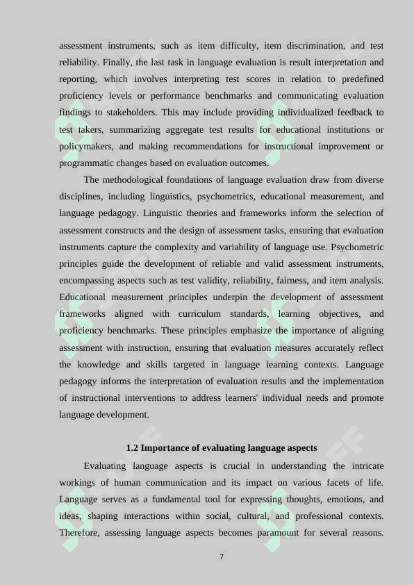 Methods and criteria for evaluating language aspects 7