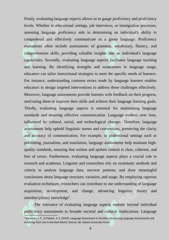 Methods and criteria for evaluating language aspects 8