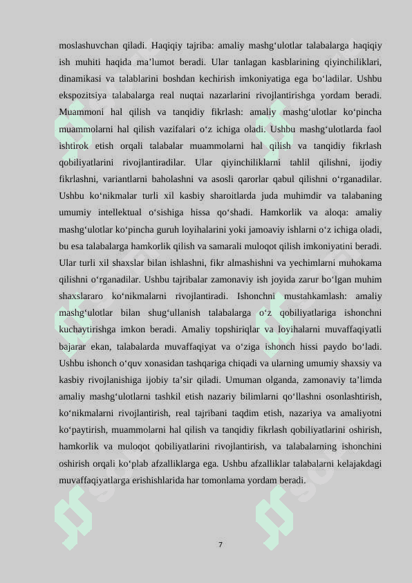 Amaliy mashg'ulotlar va ularni tashkil etishning pedagogik shart sharoitlar 7