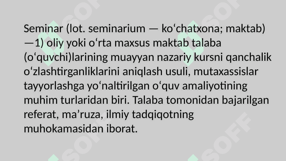 Fan yuzasidan berilgan amaliy va seminar mashgʻulotlarga tayyorgarlik kõrish va uy vazifalarini bajarish 2