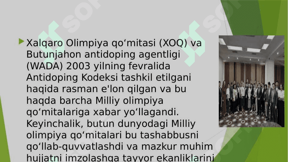 Butunjahon antidopining agentligi [WADA] ning tashkil topishi va uning faoliyati 3