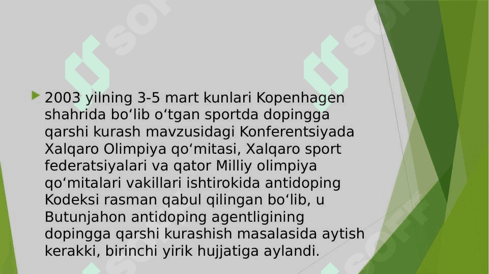 Butunjahon antidopining agentligi [WADA] ning tashkil topishi va uning faoliyati 4