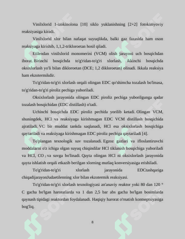 Asetilendan vinilxlorid olish texnologiyasining issiqlik texnik hisobi 8