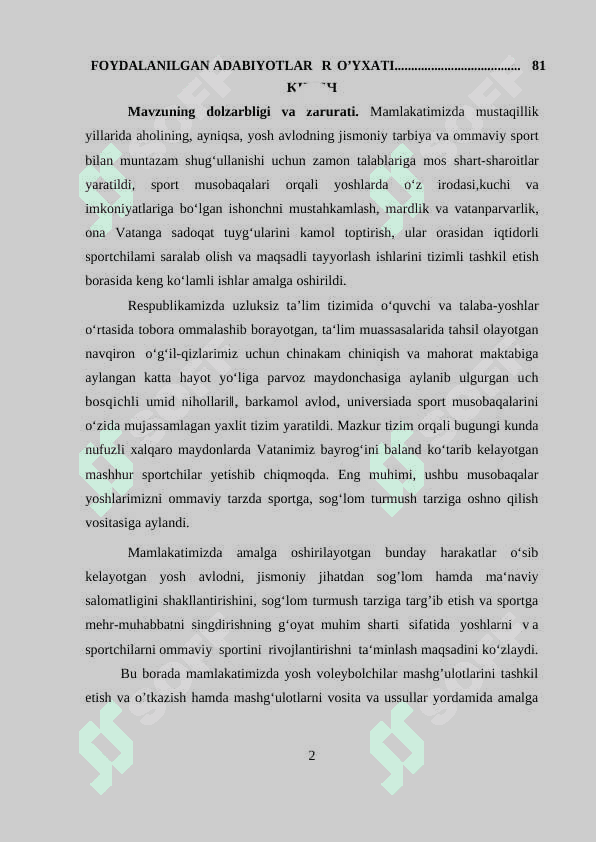 DASTLABKI TAYYORLOV GURUHI VOLEYBOLCHILARDA TEXNIK-TAKTIK TAYYORGARLIGINI SAMARADORLIGINI OSHIRISH METODIKASI 2