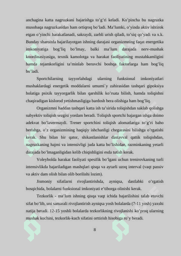 DASTLABKI TAYYORLOV GURUHI VOLEYBOLCHILARDA TEXNIK-TAKTIK TAYYORGARLIGINI SAMARADORLIGINI OSHIRISH METODIKASI 8