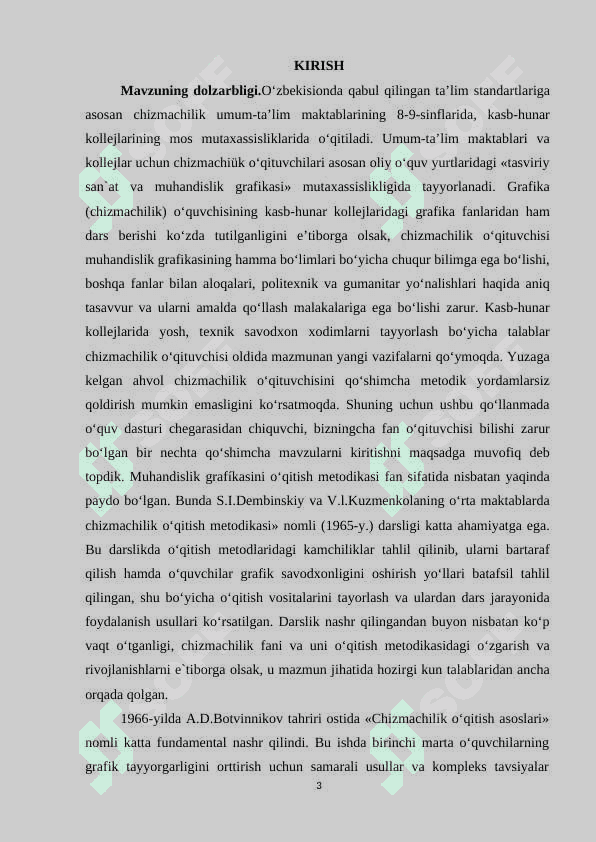 Umumta’lim kasb-hunar maktablarining chizmachilik fani dasturi, darsligi, standartlari va qo’shimcha adabiyotlari bilan tanishish 3