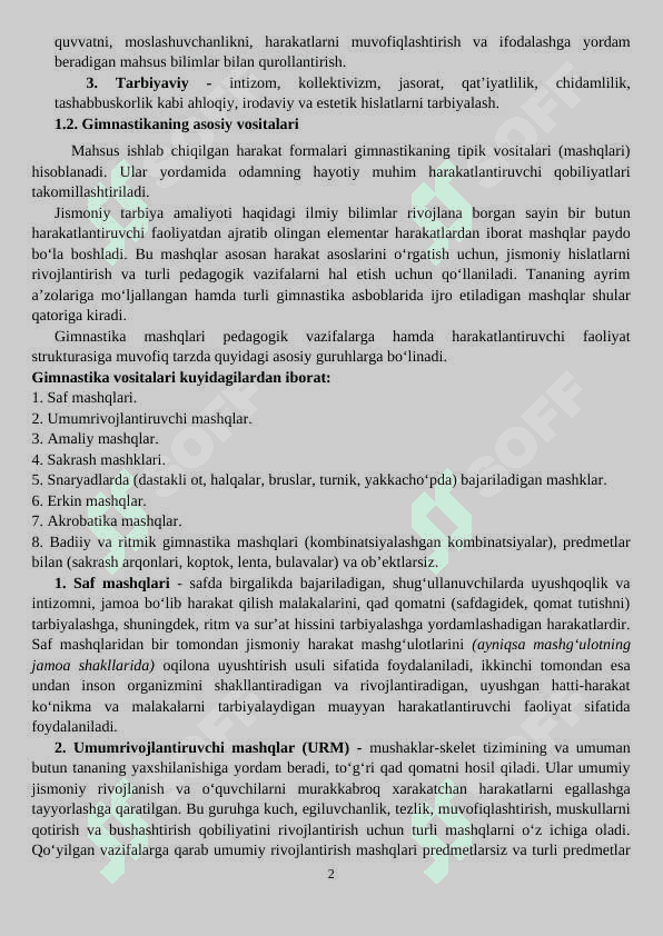 Gimnastikaning jismoniy tarbiya tizimidagi o’rni va  moddiy-texnik ta’minoti 2