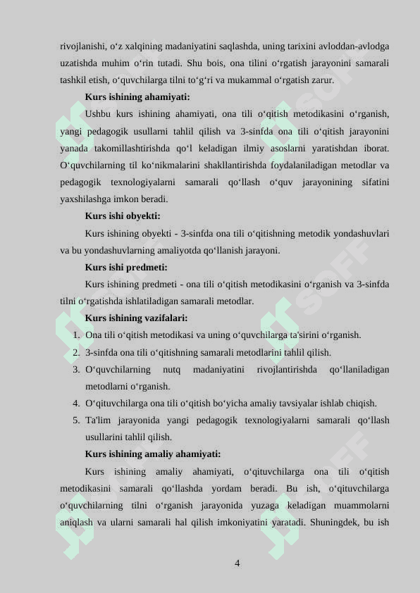 Sinfdan tashqari asosiy dars boshqichlarini tashkil etish. 3-sinf 4