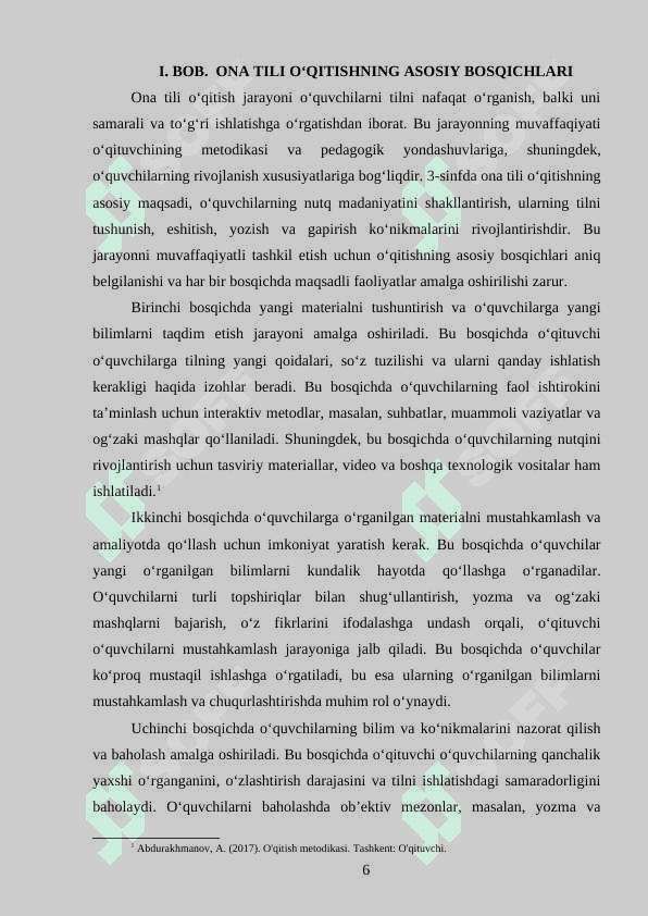 Sinfdan tashqari asosiy dars boshqichlarini tashkil etish. 3-sinf 6